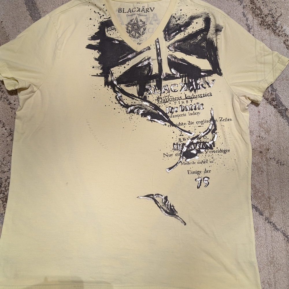 Black Yellow Short Sleeve Tee with Artistic Design
